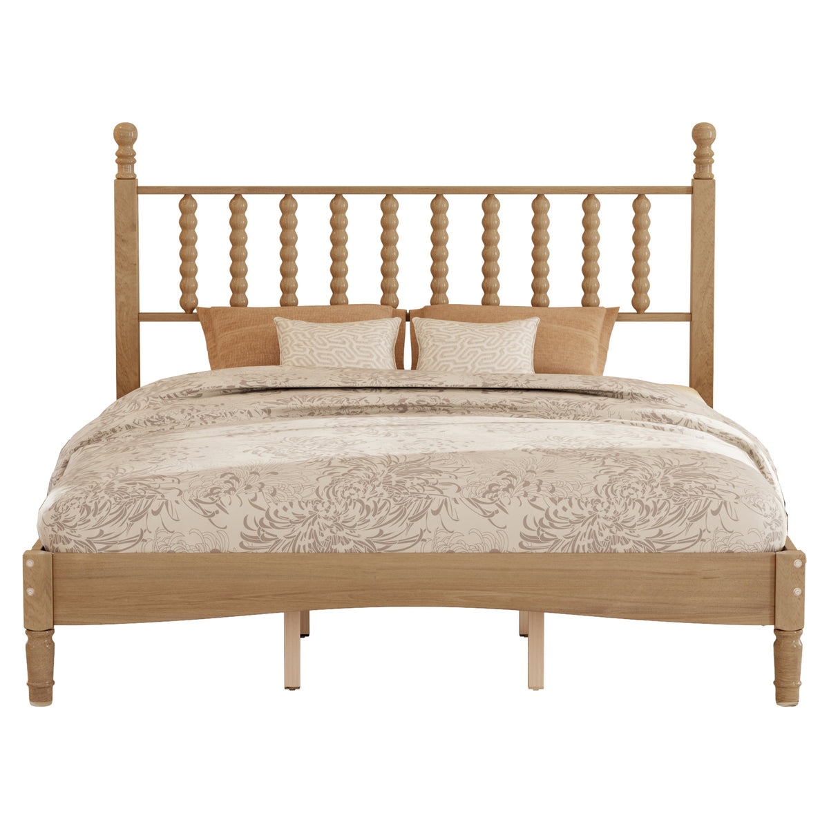 Queen Size Wood Platform Bed with Gourd Headboard natural wood finish HouseOfZazla on Tampa Home & Garden Store