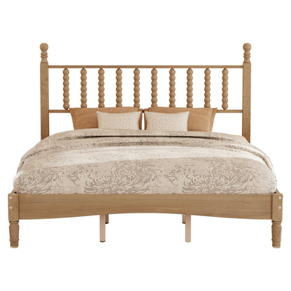 Queen Size Wood Platform Bed with Gourd Headboard natural wood finish HouseOfZazla on Tampa Home & Garden Store