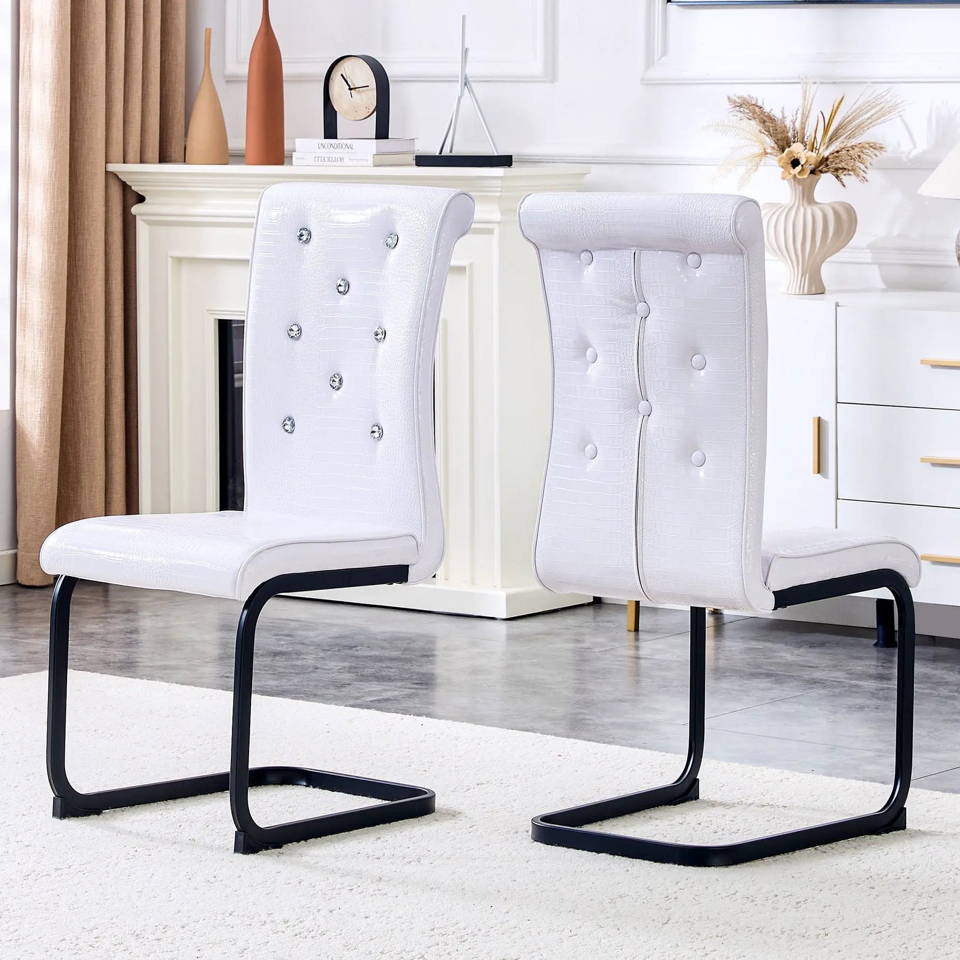 Alligator skin upholstered dining chairs white, 2 chairs, Unique Piece Furniture on Tampa Home & Garden Store