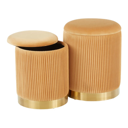 Nesting pleated ottoman set by HouseOfZazla in tan upholstery, 2 pieces on Tampa Home & Garden Store