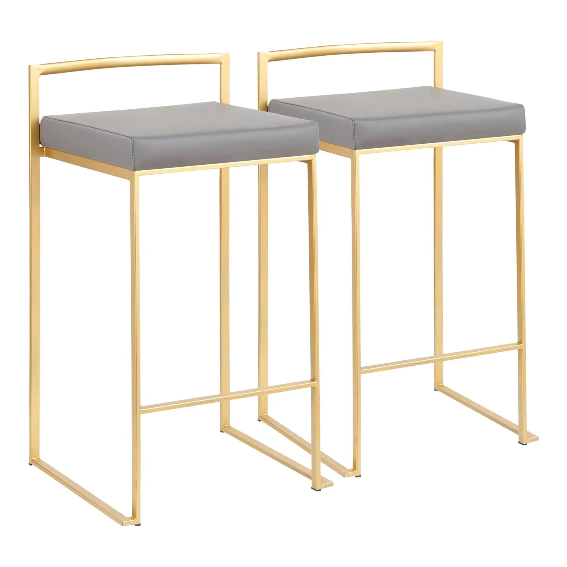 Fuji Contemporary Glam Counter Stool Set of 2 with gold frames and gray cushions on Tampa Home & Garden Store