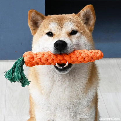 Pet dog cord teether knot toy by FLIPSTYLEZLLC, orange braided rope with green tassel on Tampa Home & Garden Store