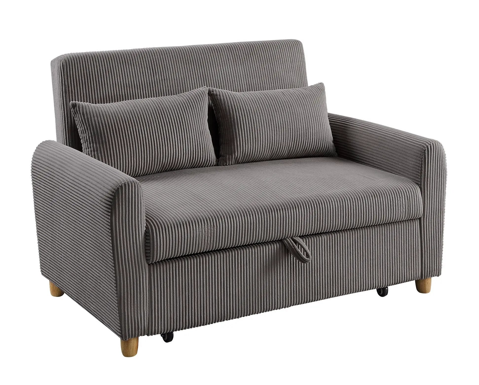 Justine Convertible Sleeper Loveseat brown corduroy upholstery with wooden legs on Tampa Home & Garden Store