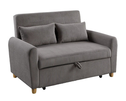 Justine Convertible Sleeper Loveseat brown corduroy upholstery with wooden legs on Tampa Home & Garden Store
