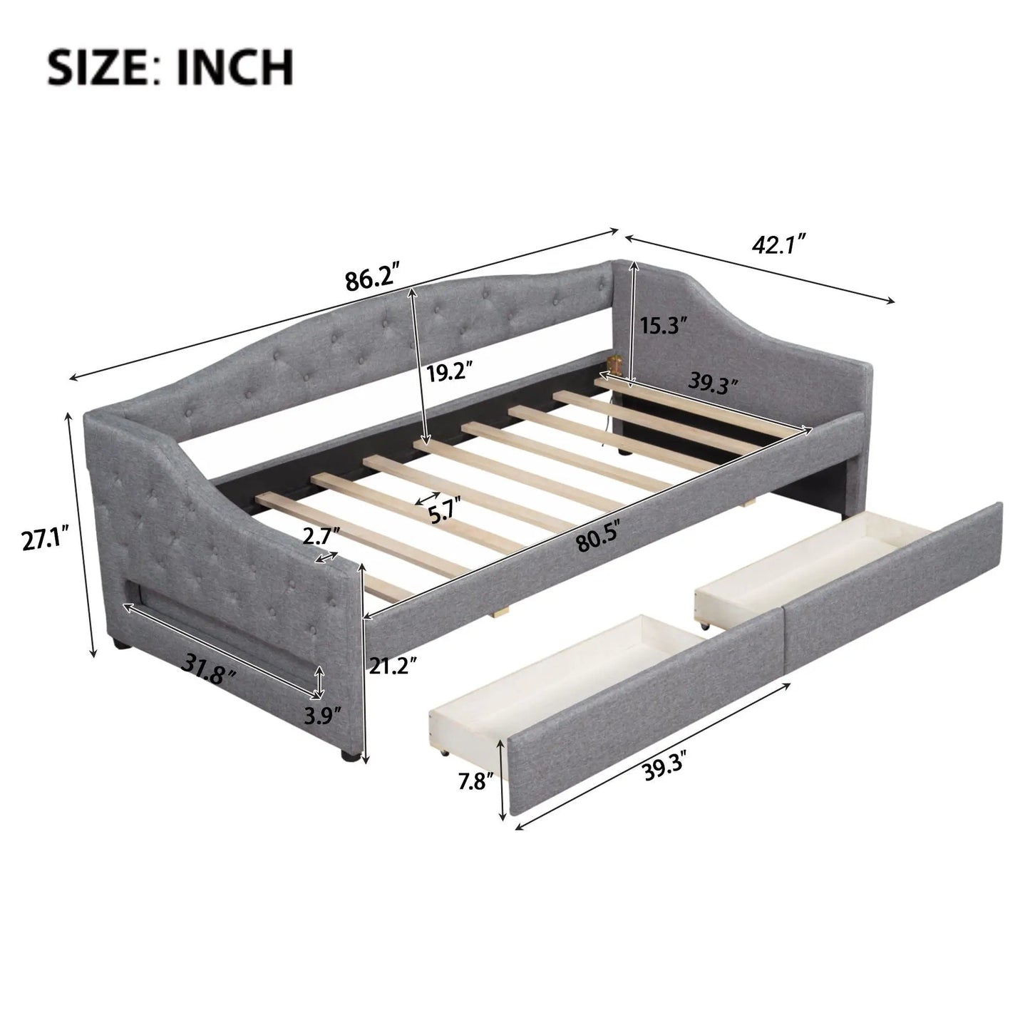Daybed With LED Lighting and Upholstered Frame