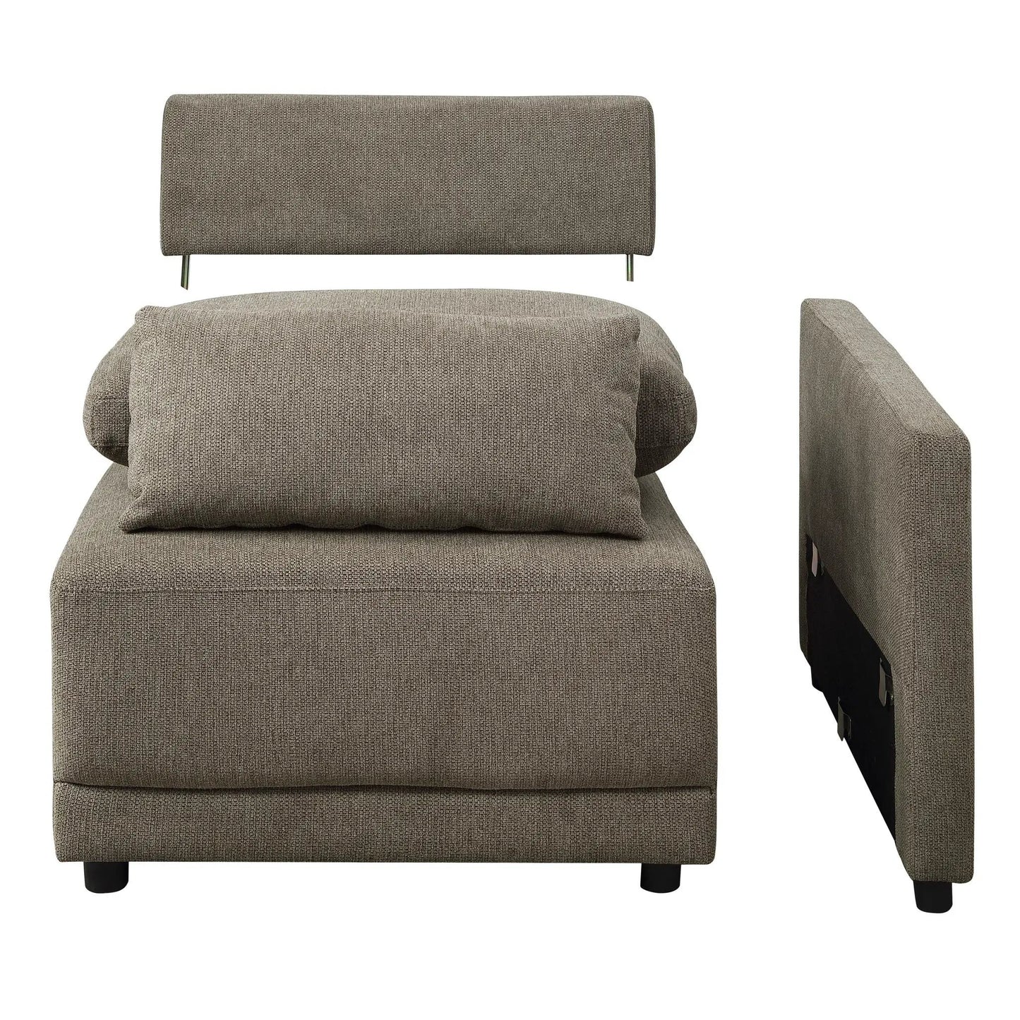 Rylie modular stationary sectional sofa in brown fabric with toss pillow and metal legs on Tampa Home & Garden Store