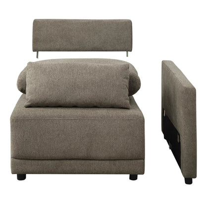 Rylie modular stationary sectional sofa in brown fabric with toss pillow and metal legs on Tampa Home & Garden Store