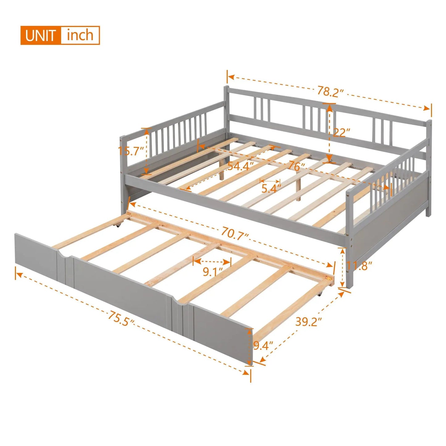 Multifunctional Modern Daybed storage bed frame in gray with slat base by Unique Piece Furniture on Tampa Home & Garden Store