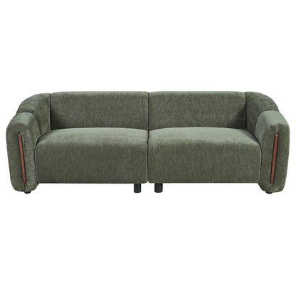 87.4-inch Modern Minimalist Curved Block Sofa by HouseOfZazla in olive-green fabric on Tampa Home & Garden Store