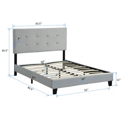 Queen Size Gray Upholstered Platform Bed Frame