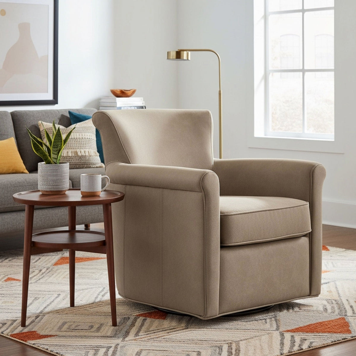 Westly Swivel Accent Chair beige upholstery with 360-degree base by HouseOfZazla on Tampa Home & Garden Store