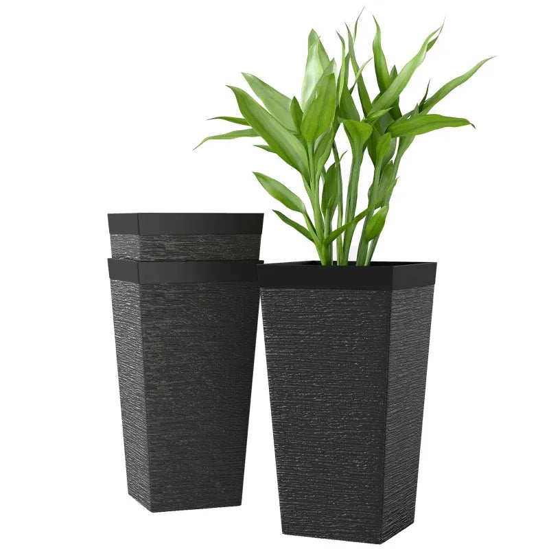 Planters set of 3, modern design stackable tapered black textured outdoor planters on Tampa Home & Garden Store