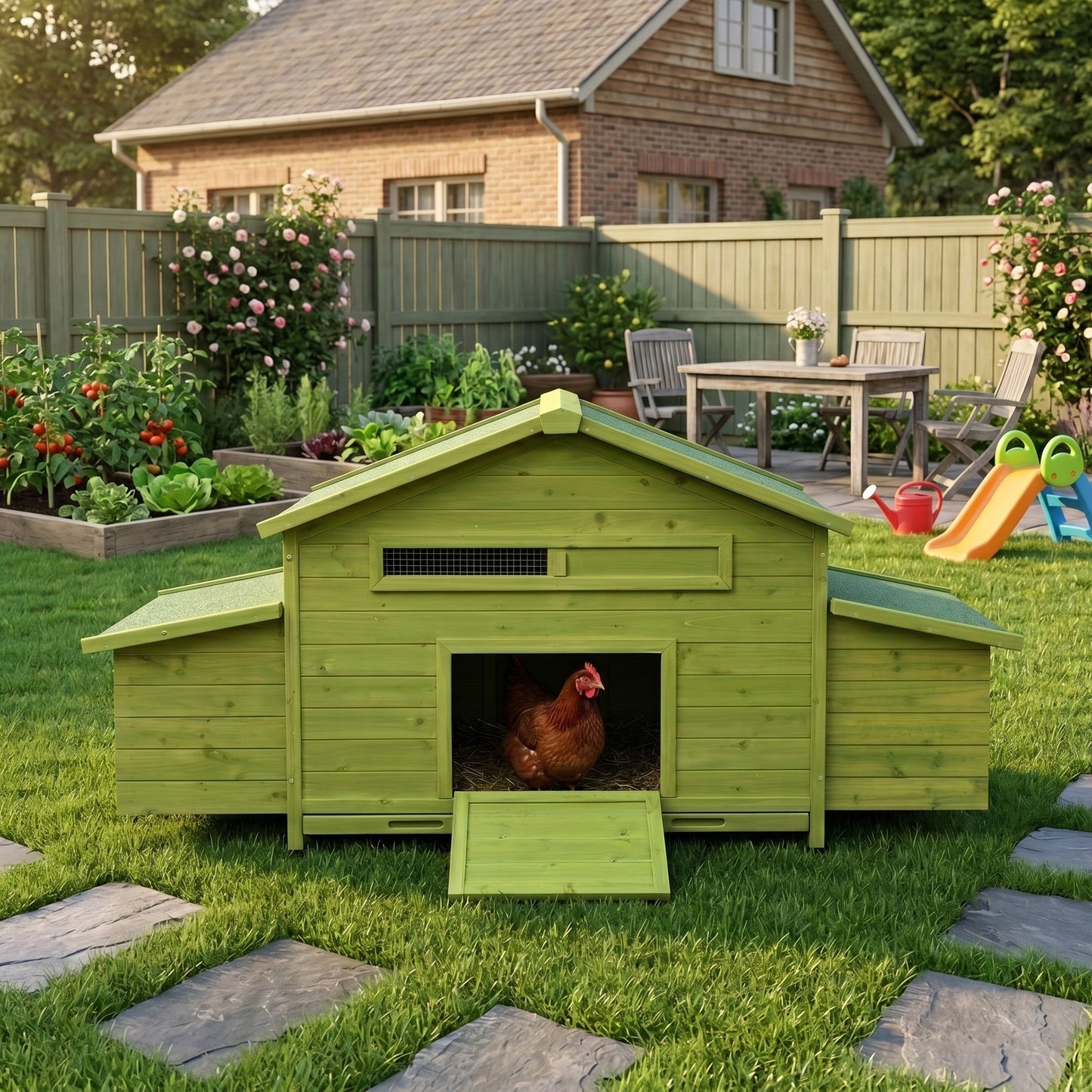 Large Wooden Chicken Coop and Two Nesting Boxes