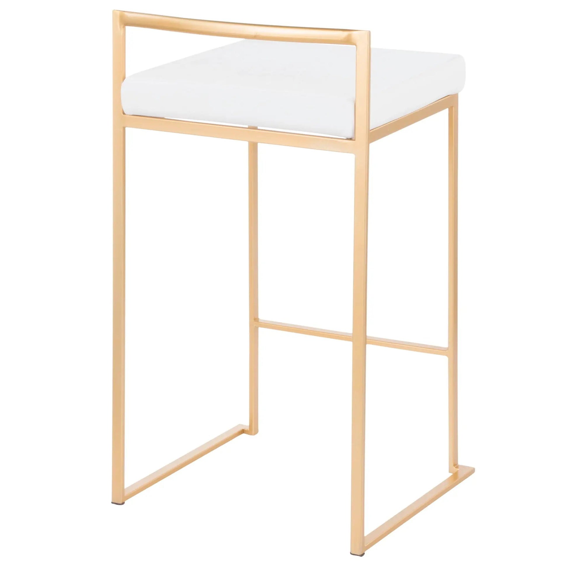 Fuji Contemporary Glam Counter Stool set of 2 with gold frame and white cushions on Tampa Home & Garden Store