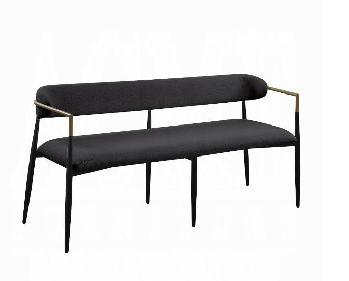 Jaramillo Chenille Bench Black upholstered bench by HouseOfZazla with gold metal arms on Tampa Home & Garden Store