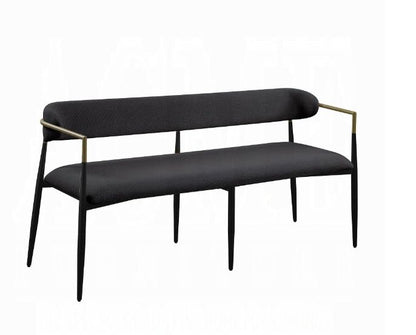 Jaramillo Chenille Bench Black upholstered bench by HouseOfZazla with gold metal arms on Tampa Home & Garden Store