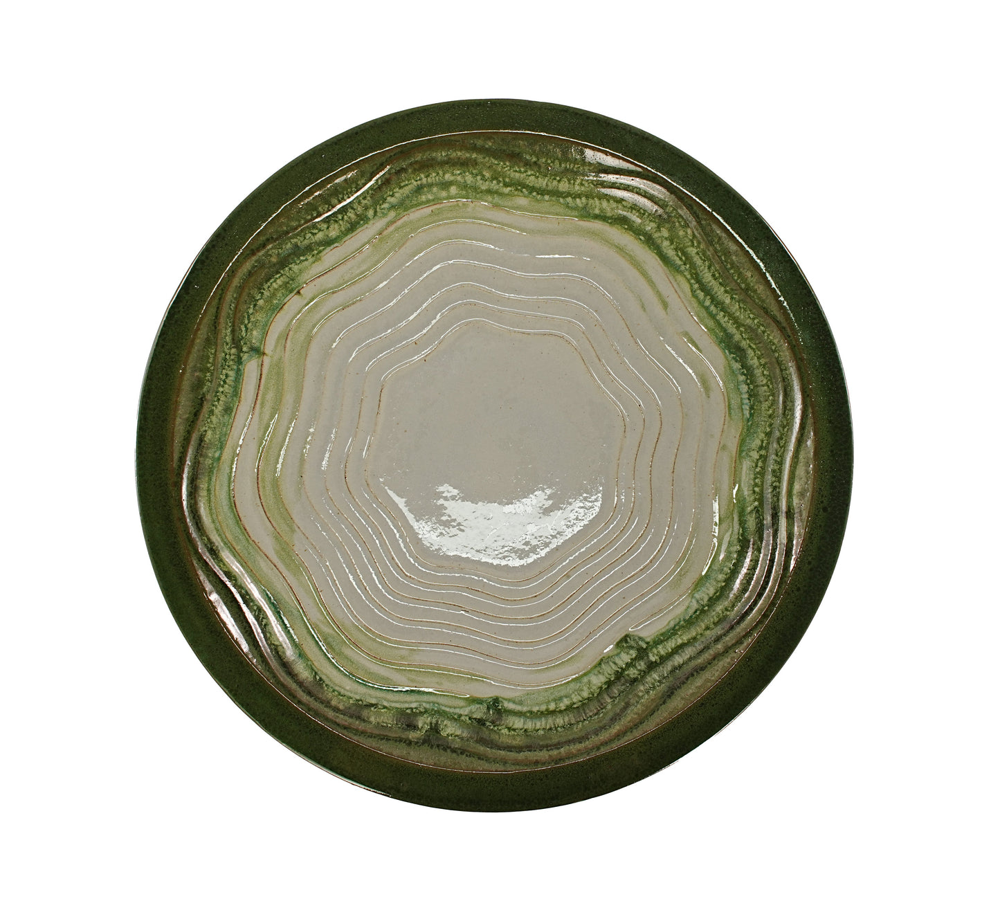 Ceramic bird bath saucer 17in, green glazed interior with concentric rings HouseOfZazla on Tampa Home & Garden Store