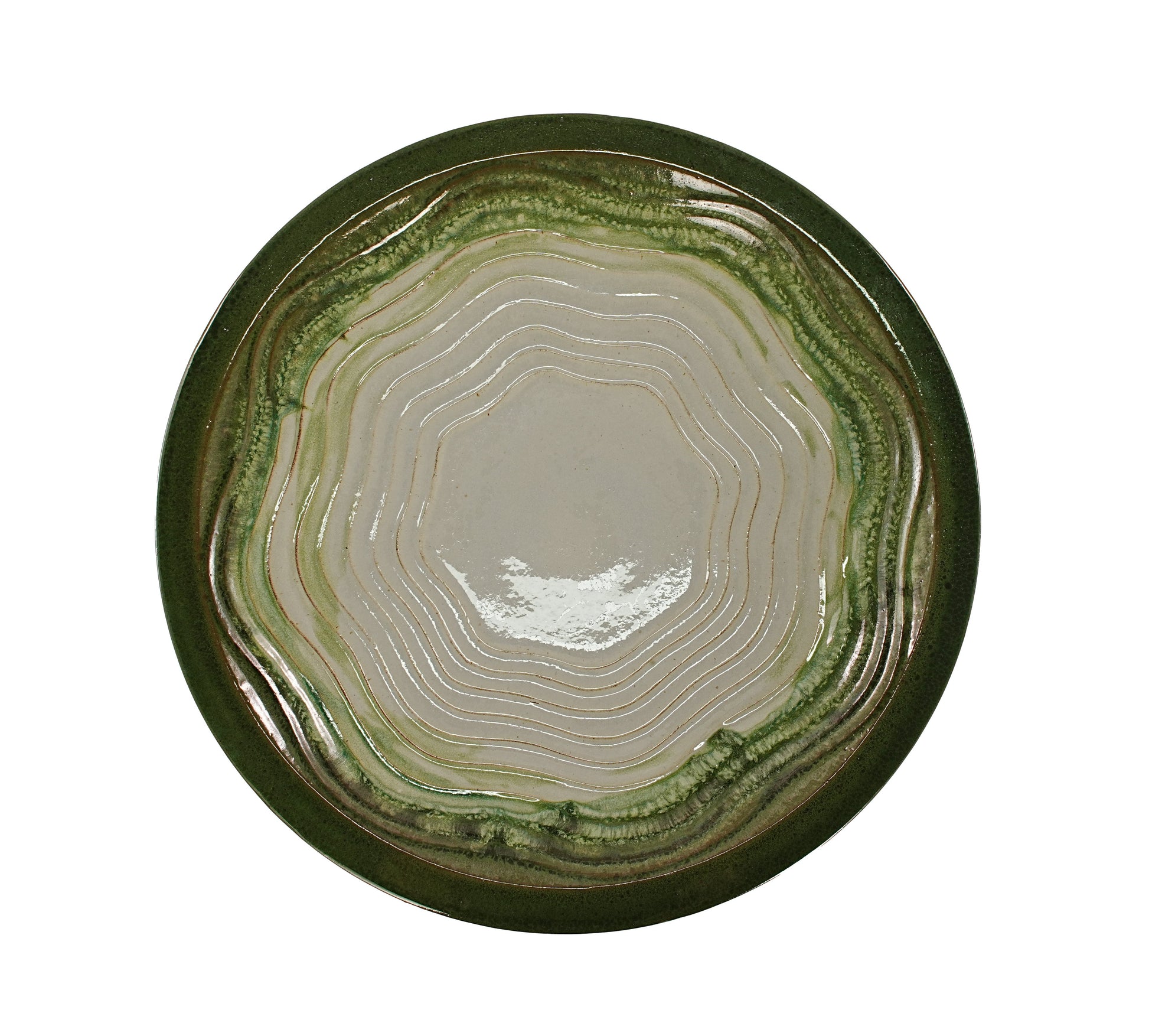 Ceramic bird bath saucer 17in, green glazed interior with concentric rings HouseOfZazla on Tampa Home & Garden Store
