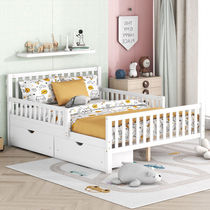 Platform bed with guardrails on both sides in white finish with 2 storage drawers HouseOfZazla on Tampa Home & Garden Store