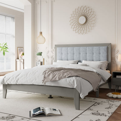 Mid Century Modern Platform Bed with Upholstered Headboard in grey by HouseOfZazla on Tampa Home & Garden Store