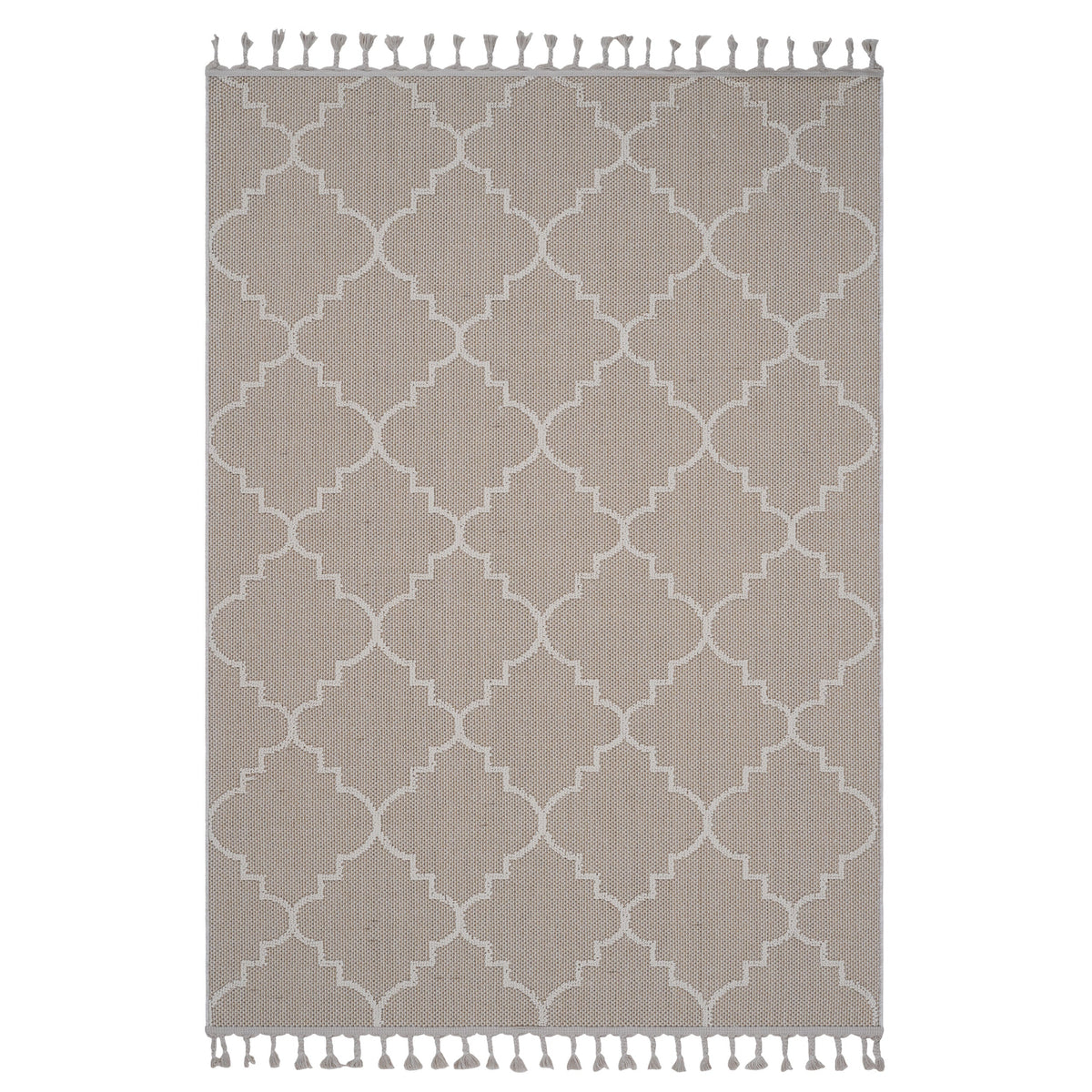 HouseOfZazla Guros Collection 7.9x10 durable soft area rug with taupe trellis fringe on Tampa Home & Garden Store