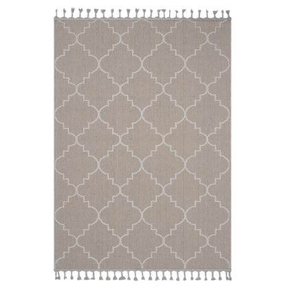 HouseOfZazla Guros Collection 7.9x10 durable soft area rug with taupe trellis fringe on Tampa Home & Garden Store
