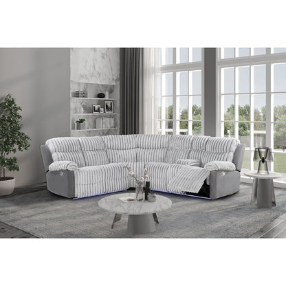 Bruni gray reclining sectional sofa by HouseOfZazla with LED lighting and manual recline in ribbed upholstery on Tampa Home & Garden Store