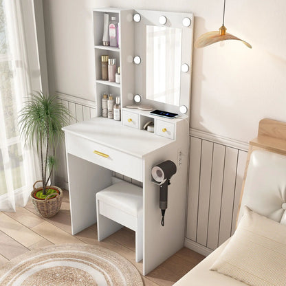 Vanity Table with Mirror and Hairdryer Holder