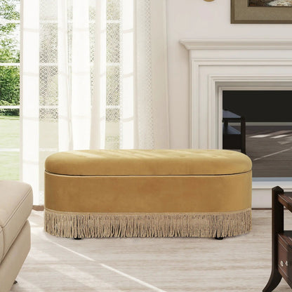 Melinda Oval Tufted Bullion Fringe Storage Bench