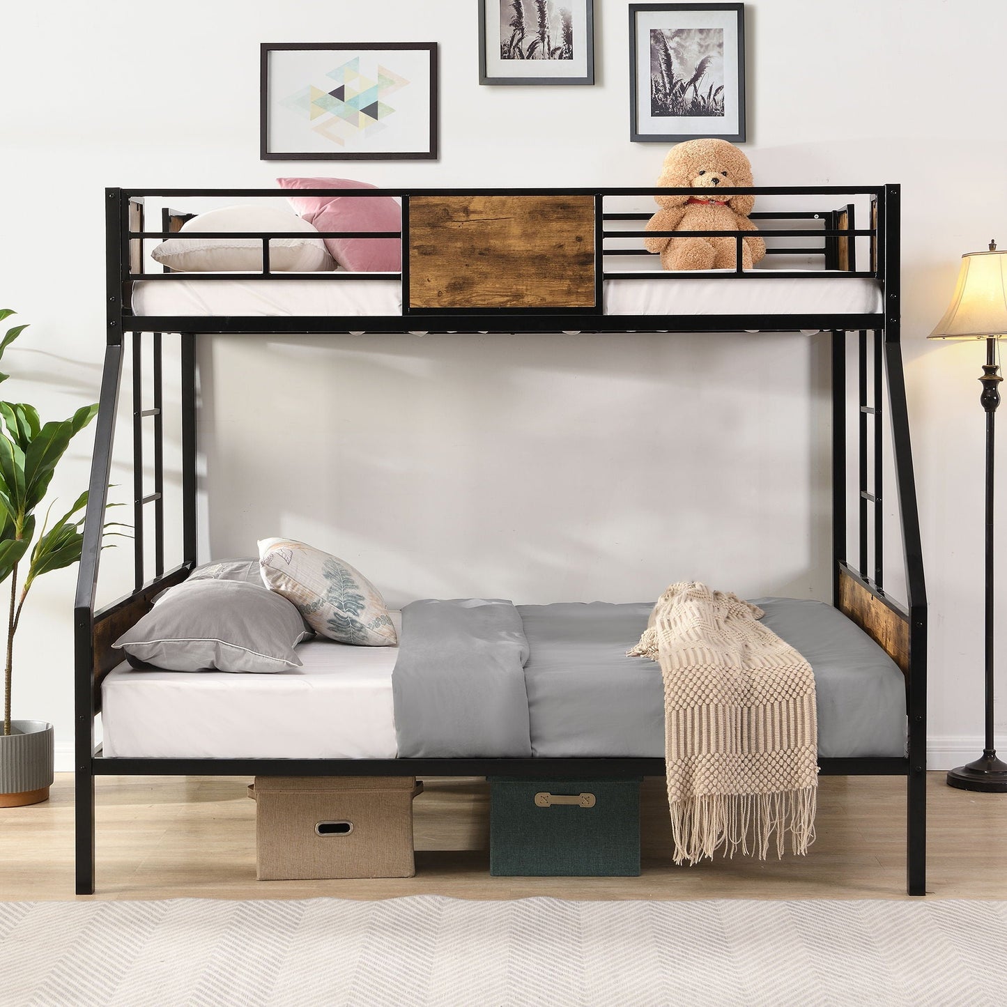 Modern Metal Bunk Bed With Dual Side Ladder