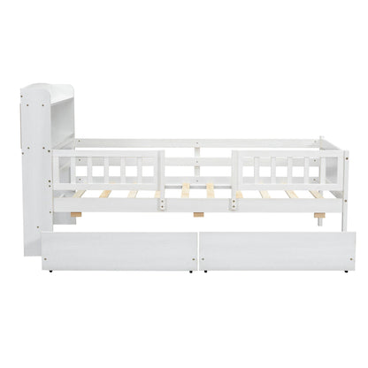 Platform bed frame in white wood with guard rails and 2 front drawers, slatted base on Tampa Home & Garden Store