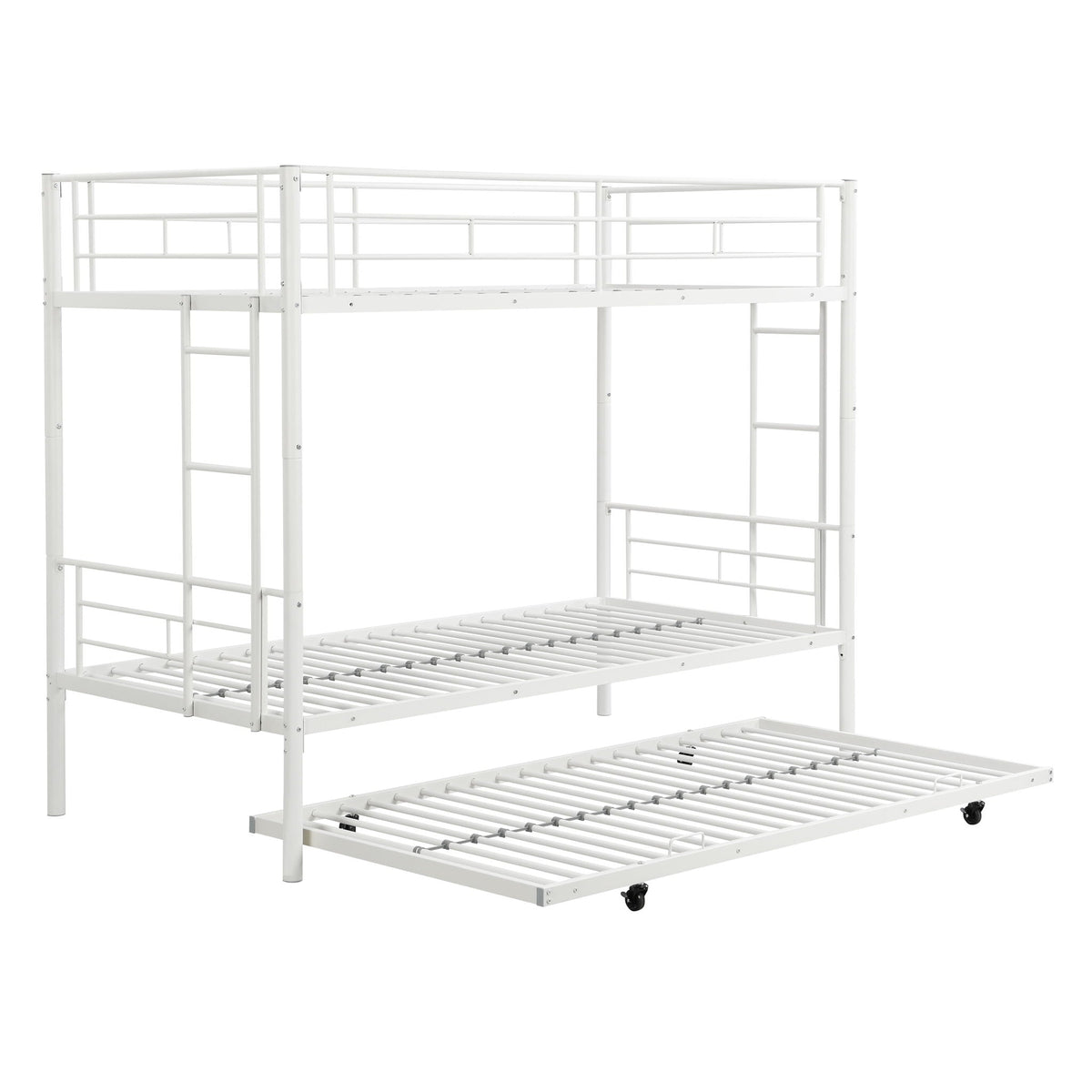 Bunk Bed With Trundle by HouseOfZazla, white metal frame with guard rails on Tampa Home & Garden Store