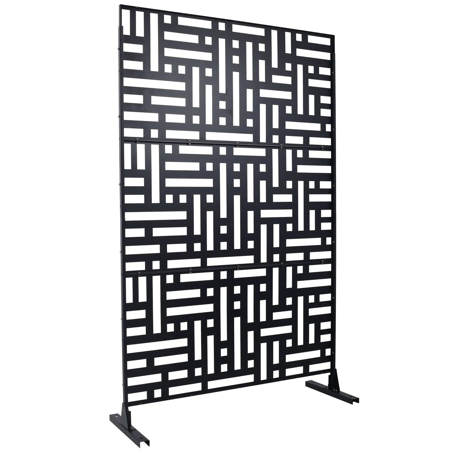 Two-panel metal privacy screen with black geometric rectangle cutouts indoor/outdoor on Tampa Home & Garden Store