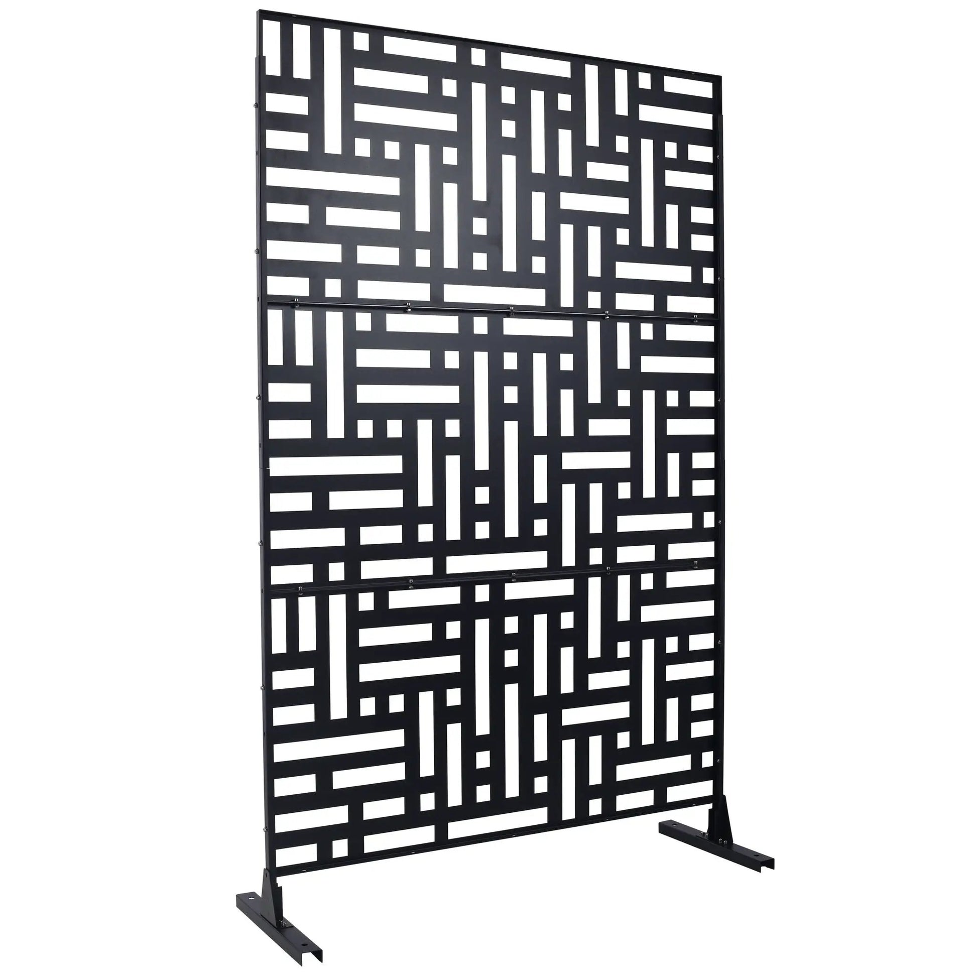 Two-panel metal privacy screen with black geometric rectangle cutouts indoor/outdoor on Tampa Home & Garden Store