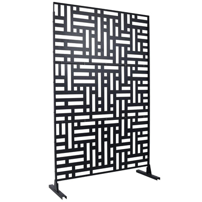 Two-panel metal privacy screen with black geometric rectangle cutouts indoor/outdoor on Tampa Home & Garden Store