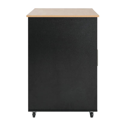 Mobile kitchen cart with storage, black base and natural wood top, 2 doors and 3 drawers on Tampa Home & Garden Store