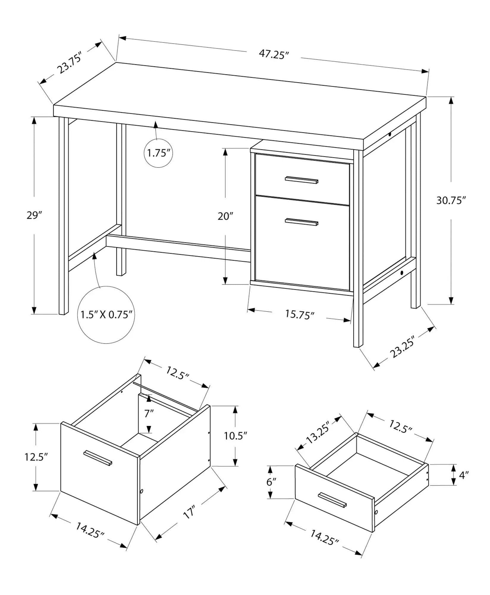 Computer Desk for Home Office by Unique Piece Furniture with left-right set drawers on Tampa Home & Garden Store