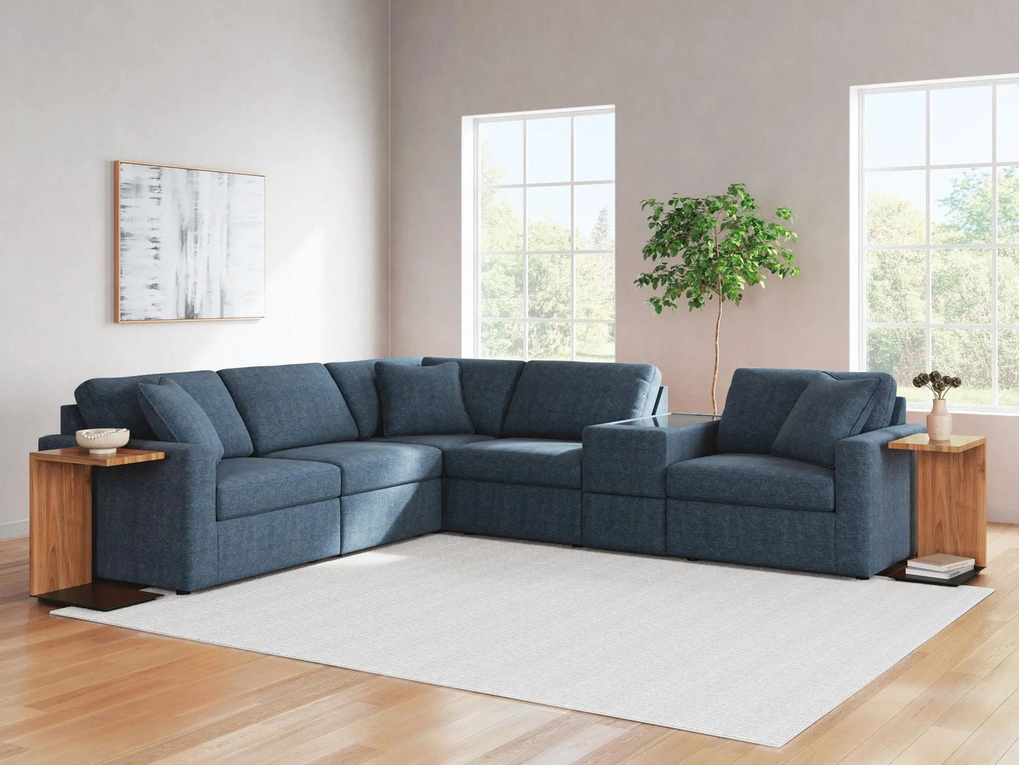 Modmax Sectional Ink navy blue fabric stationary sofa by Unique Piece Furniture on Tampa Home & Garden Store