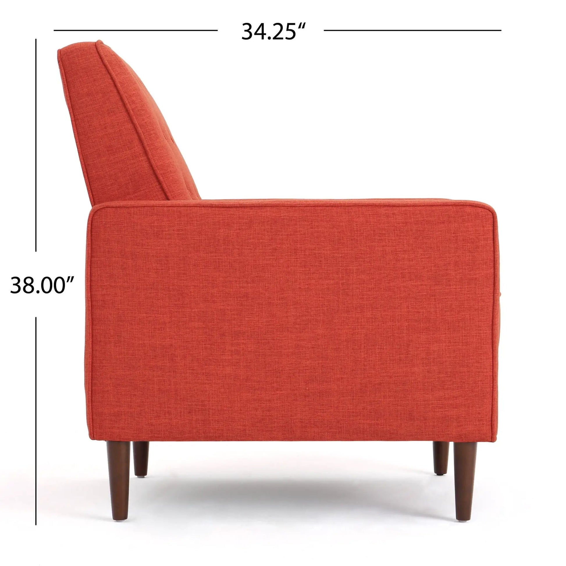 Mid-Century Modern Recliner with orange waffle-stitch fabric and tapered wood legs on Tampa Home & Garden Store