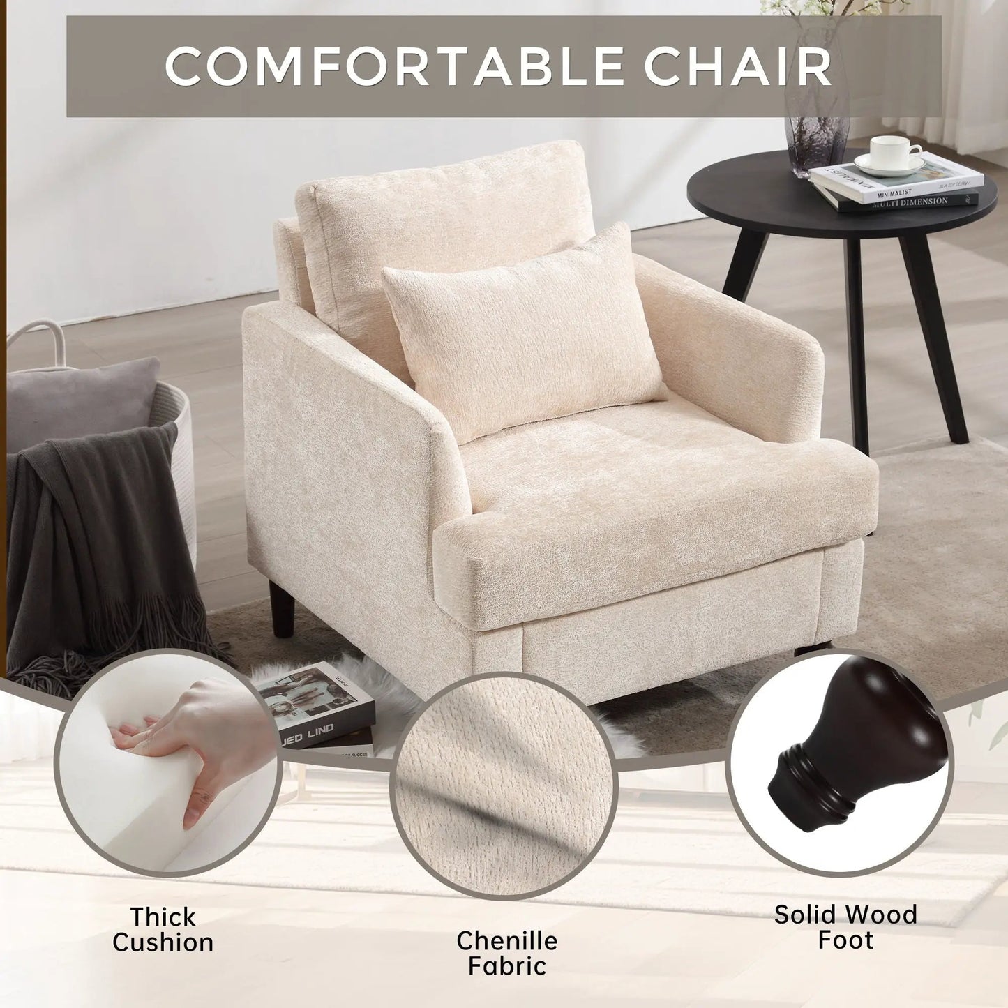 Modern Mid Century Wood Frame Armchair with Tufted Beige Upholstery by Unique Piece Furniture on Tampa Home & Garden Store