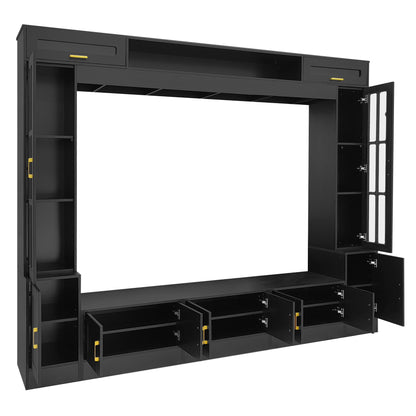 Wall Unit Entertainment Center with Glass Doors Black by HouseOfZazla with gold pulls on Tampa Home & Garden Store