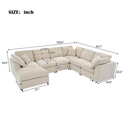U_Style 120.8in extra large 7-seat modular sectional sofa by HouseOfZazla in beige fabric on Tampa Home & Garden Store