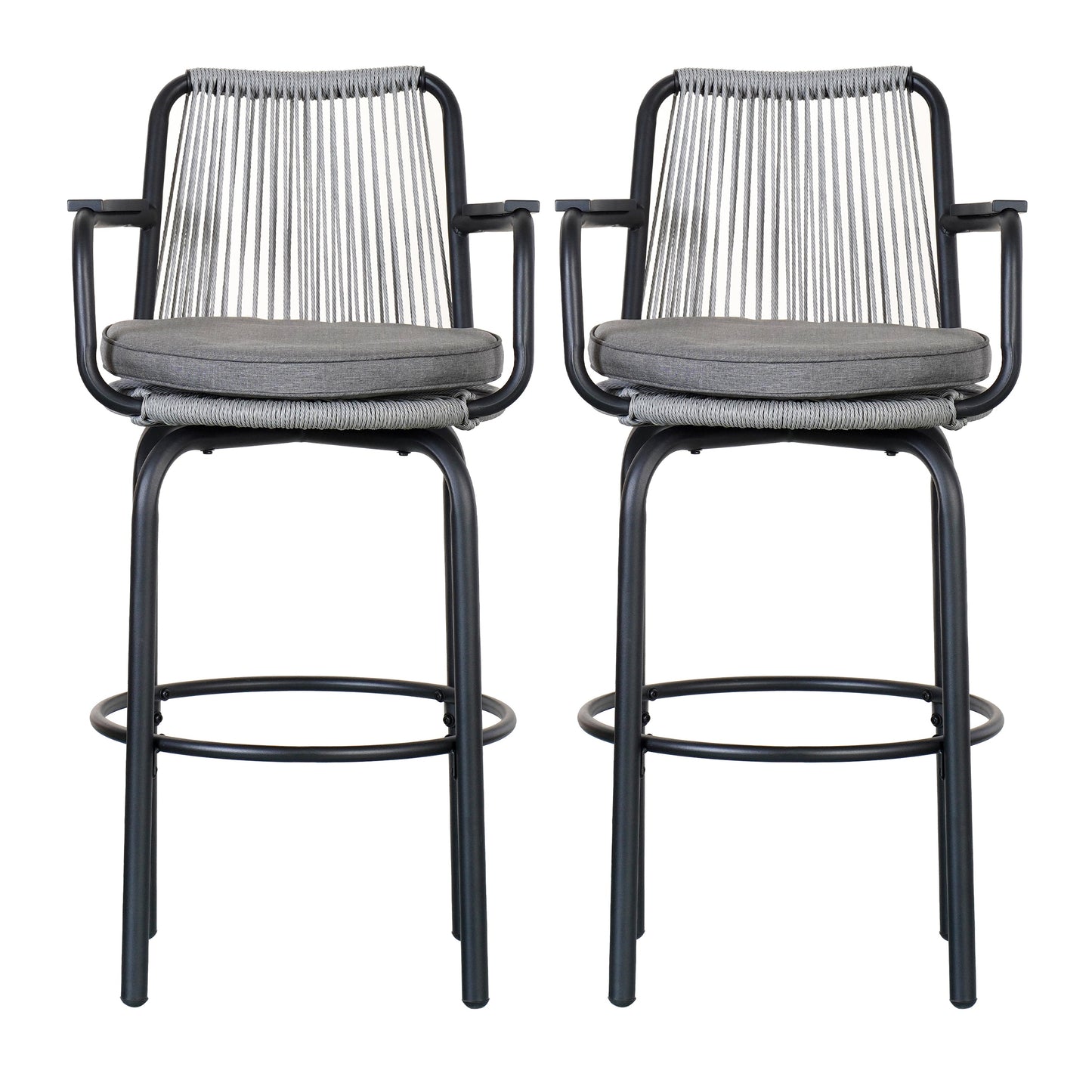 Outdoor Patio Bar Stools Set of 2 Woven Rattan