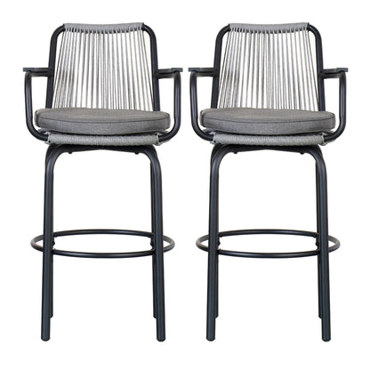 Outdoor Patio Bar Stools Set of 2 Woven Rattan