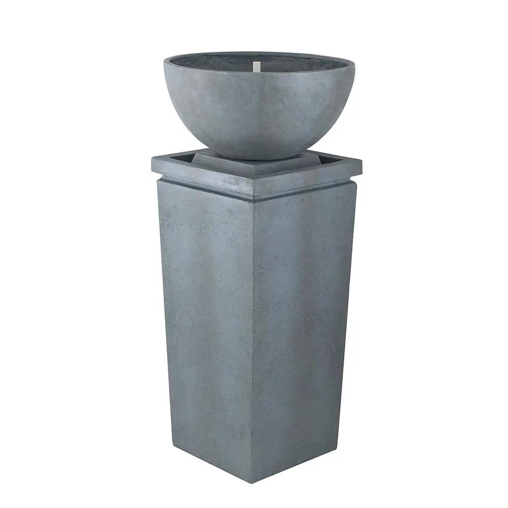Zen Bowl Water Fountain on a tall gray concrete pedestal outdoor bird feeder and water feature on Tampa Home & Garden Store