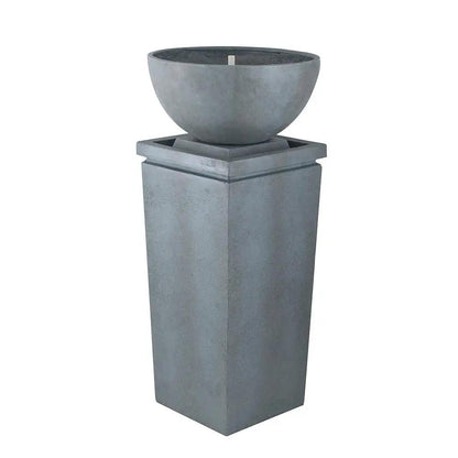Zen Bowl Water Fountain on a tall gray concrete pedestal outdoor bird feeder and water feature on Tampa Home & Garden Store