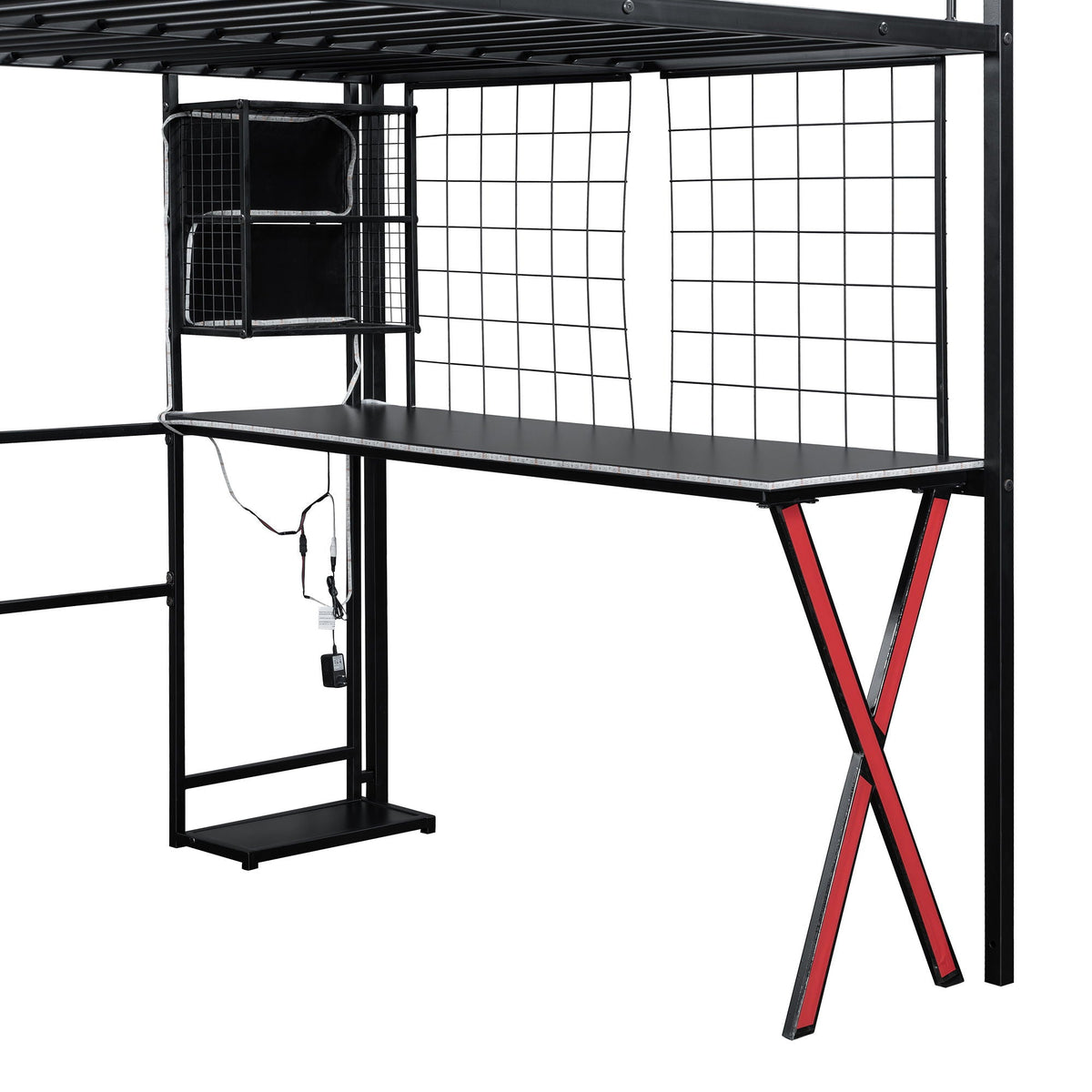 Loft bed with built-in desk and wardrobe in black metal with LED by HouseOfZazla on Tampa Home & Garden Store