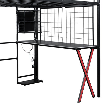 Loft bed with built-in desk and wardrobe in black metal with LED by HouseOfZazla on Tampa Home & Garden Store