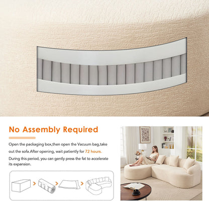 Boneless L-Shape sectional sofa with curved chaise in light gray fabric, vertical tufting on Tampa Home & Garden Store