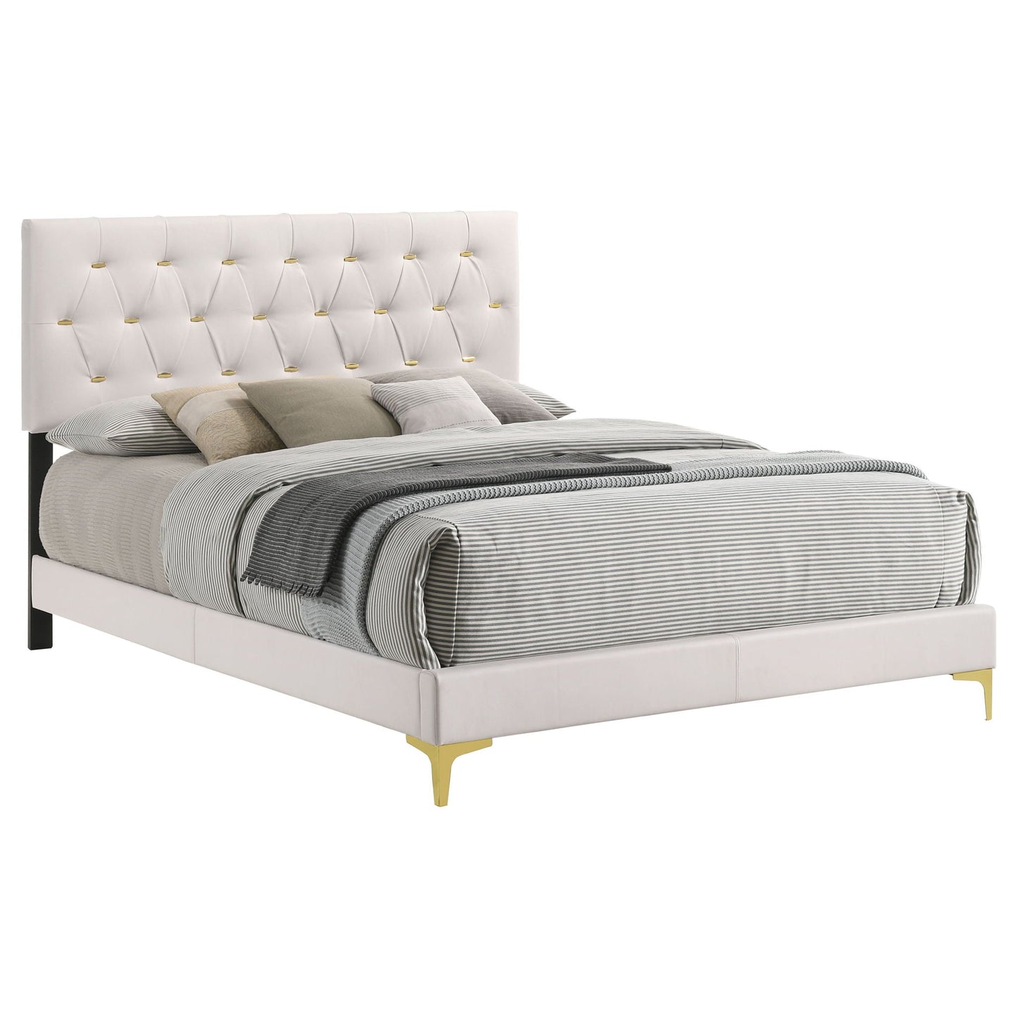 James - Panel Bed, tufted upholstered headboard with gold buttons and legs by HouseOfZazla on Tampa Home & Garden Store